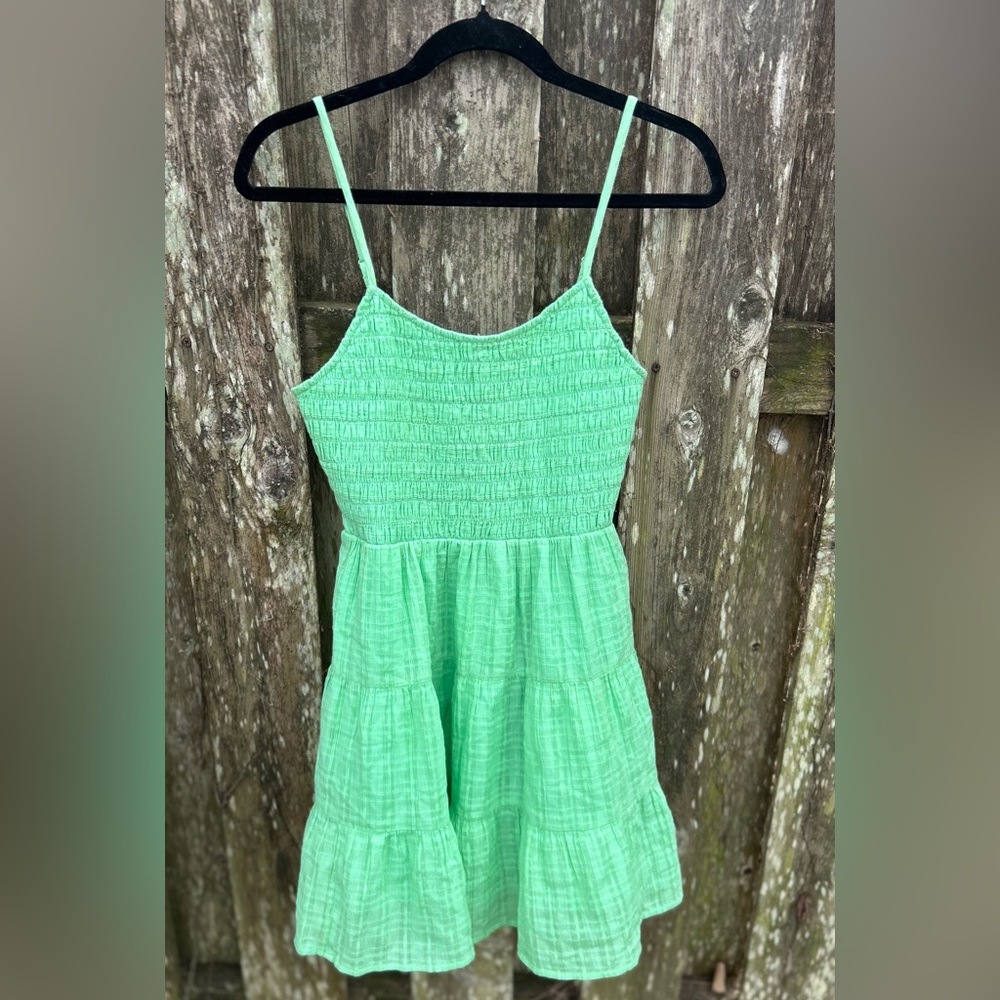 American Eagle Green Smocked Mini Dress M Adjustable Straps Tiered cottagecore